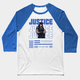 Muscular Police Anime Style Design | JUSTICE Baseball T-Shirt